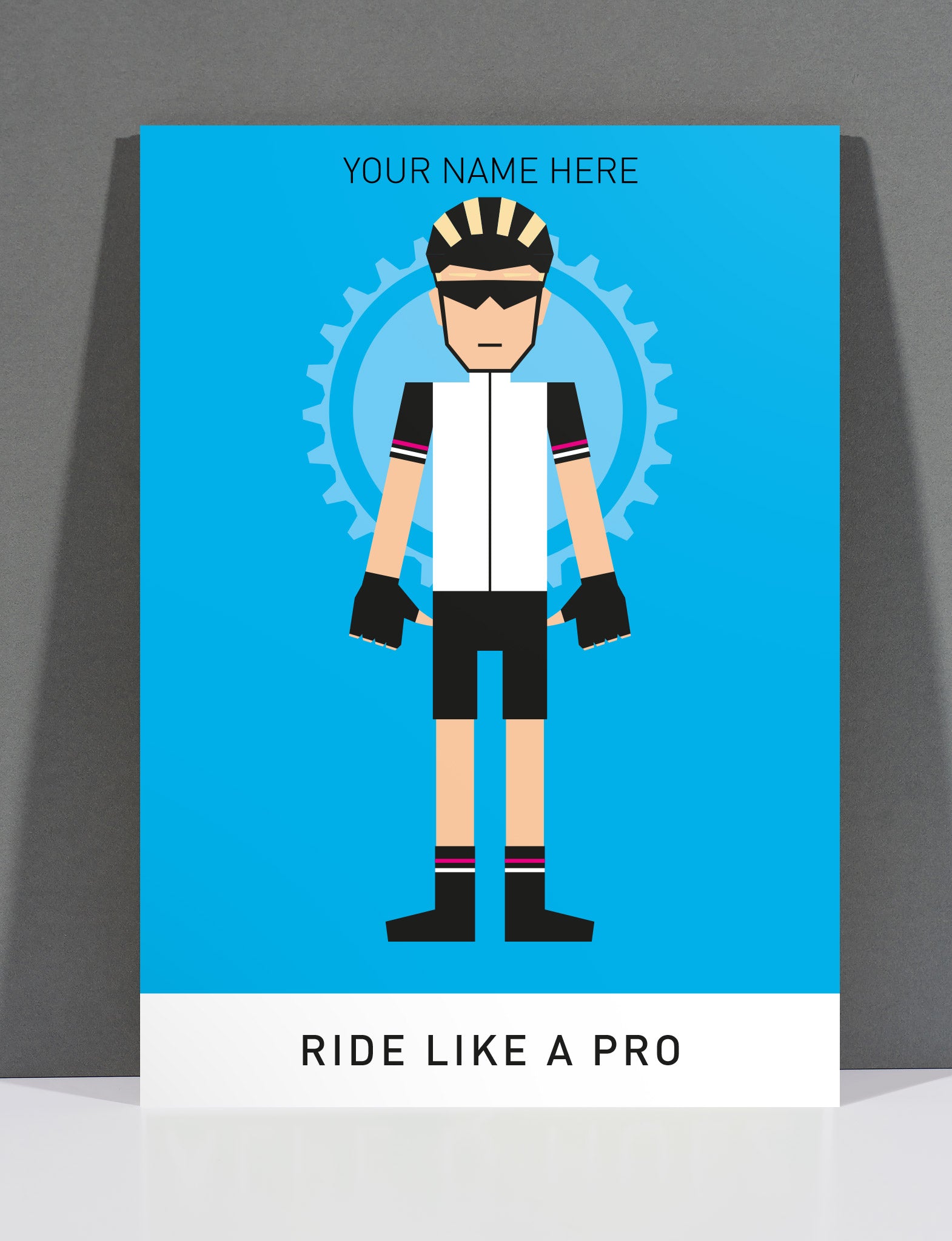 SpeedyShark Ride Like A Pro Personalised Blonde Hair & Blue Background